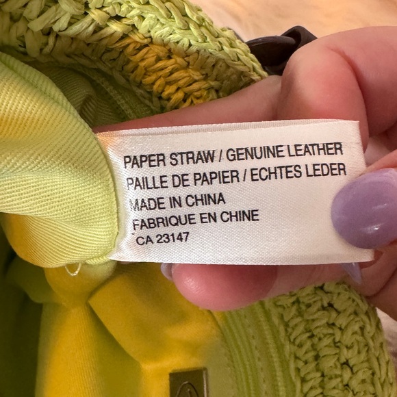 Talbots Green and Brown Woven‎ straw Tote Bag with Leather Handles 10x13 - Picture 7 of 10